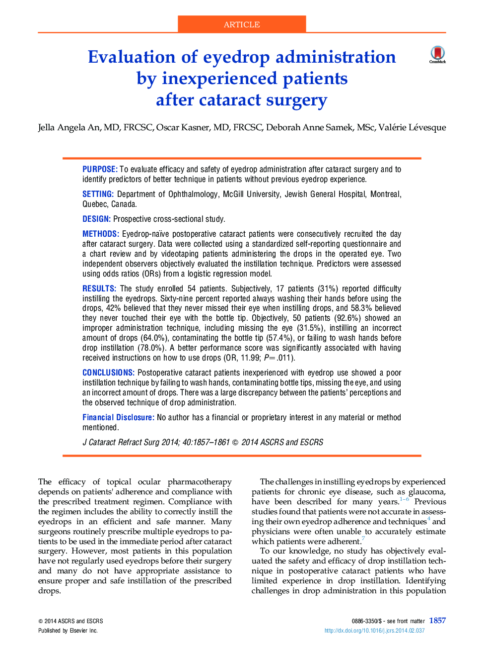 Evaluation of eyedrop administration byÂ inexperienced patients after cataractÂ surgery