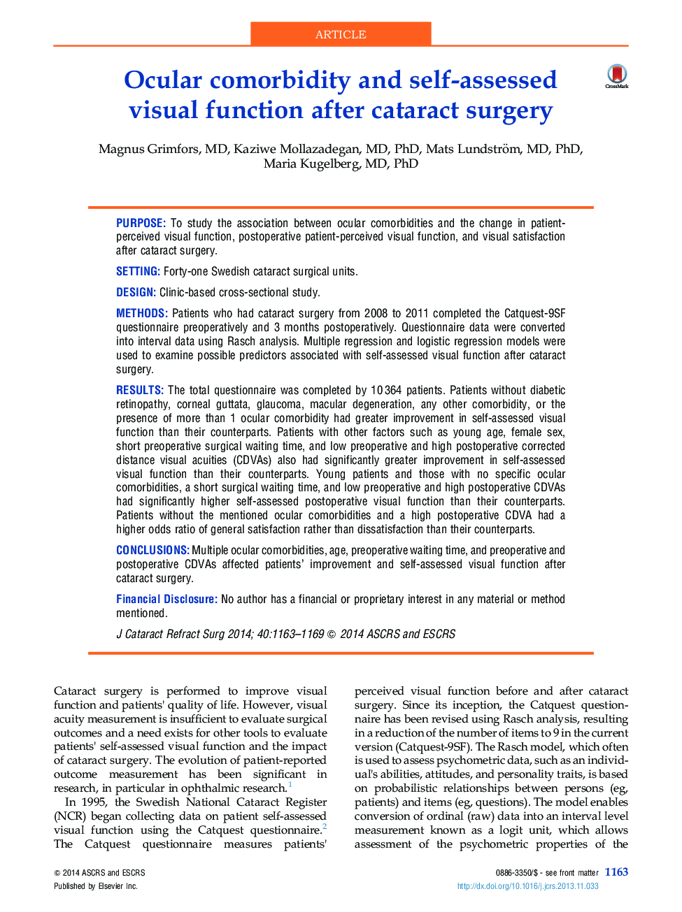 Ocular comorbidity and self-assessed visual function after cataract surgery 