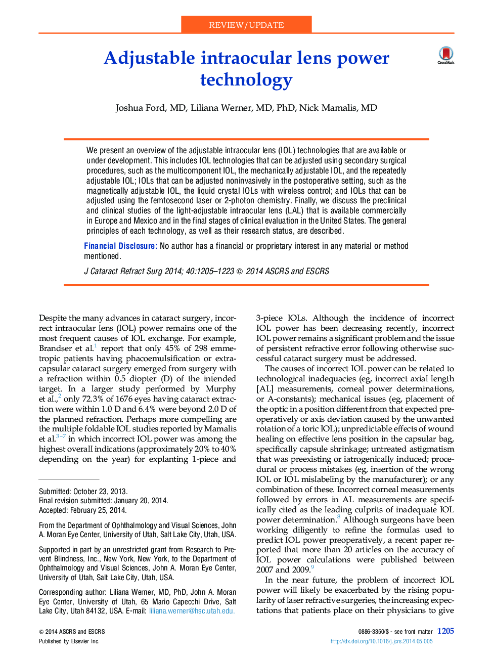 Adjustable intraocular lens power technology 