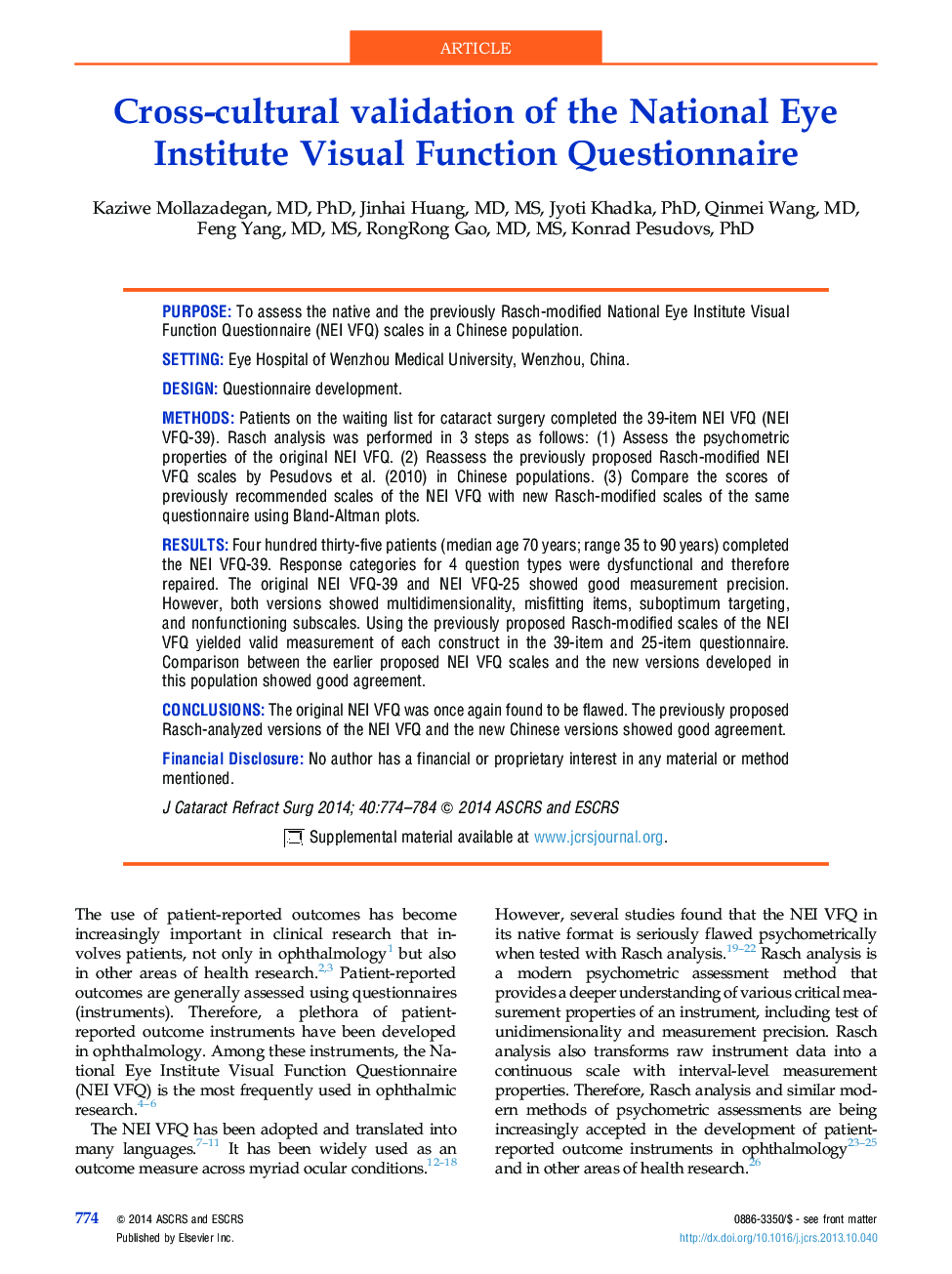 Cross-cultural validation of the National Eye Institute Visual Function Questionnaire 