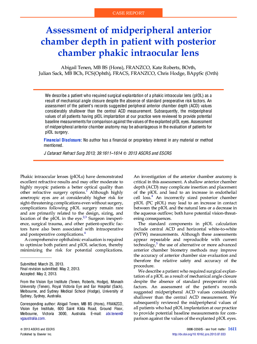 Assessment of midperipheral anterior chamber depth in patient with posterior chamber phakic intraocular lens