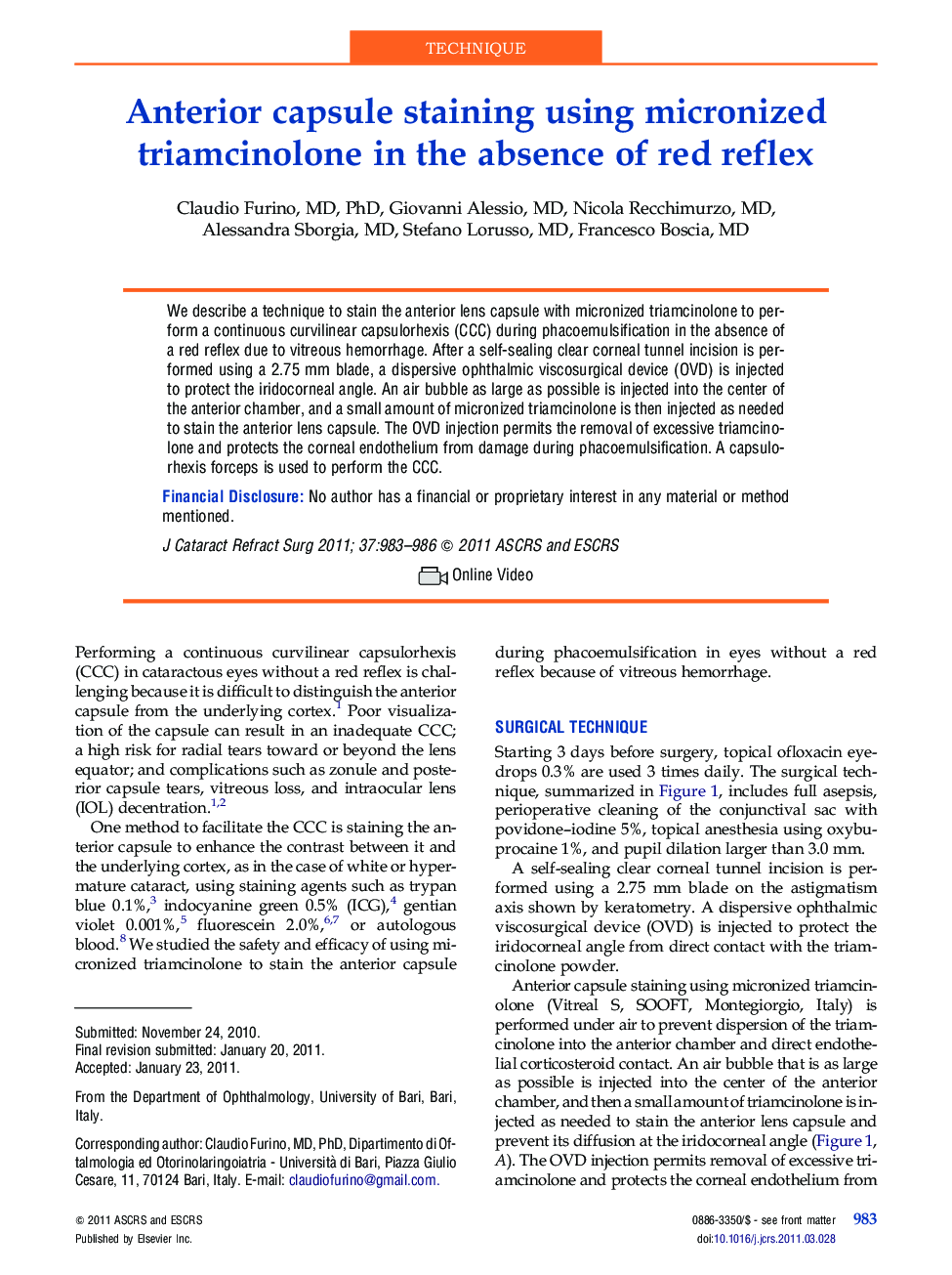 Anterior capsule staining using micronized triamcinolone in the absence of red reflex