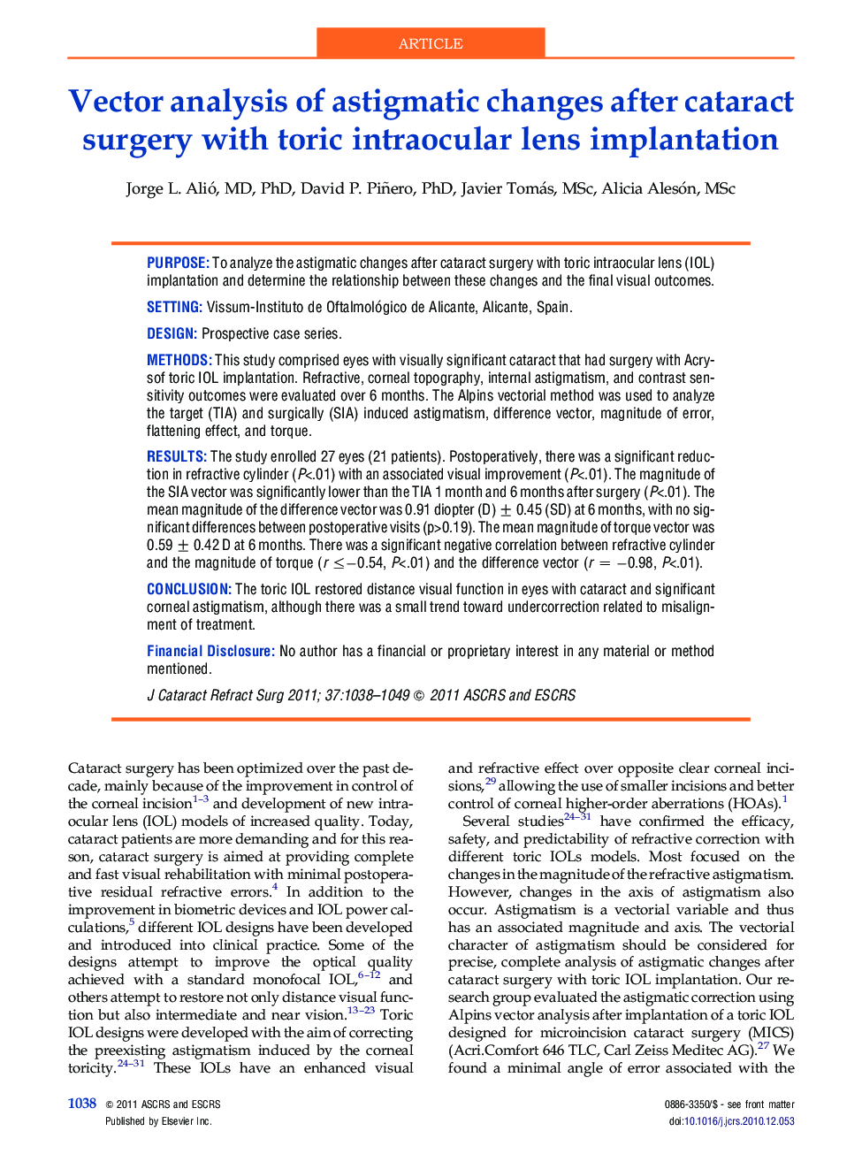 Vector analysis of astigmatic changes after cataract surgery with toric intraocular lens implantation
