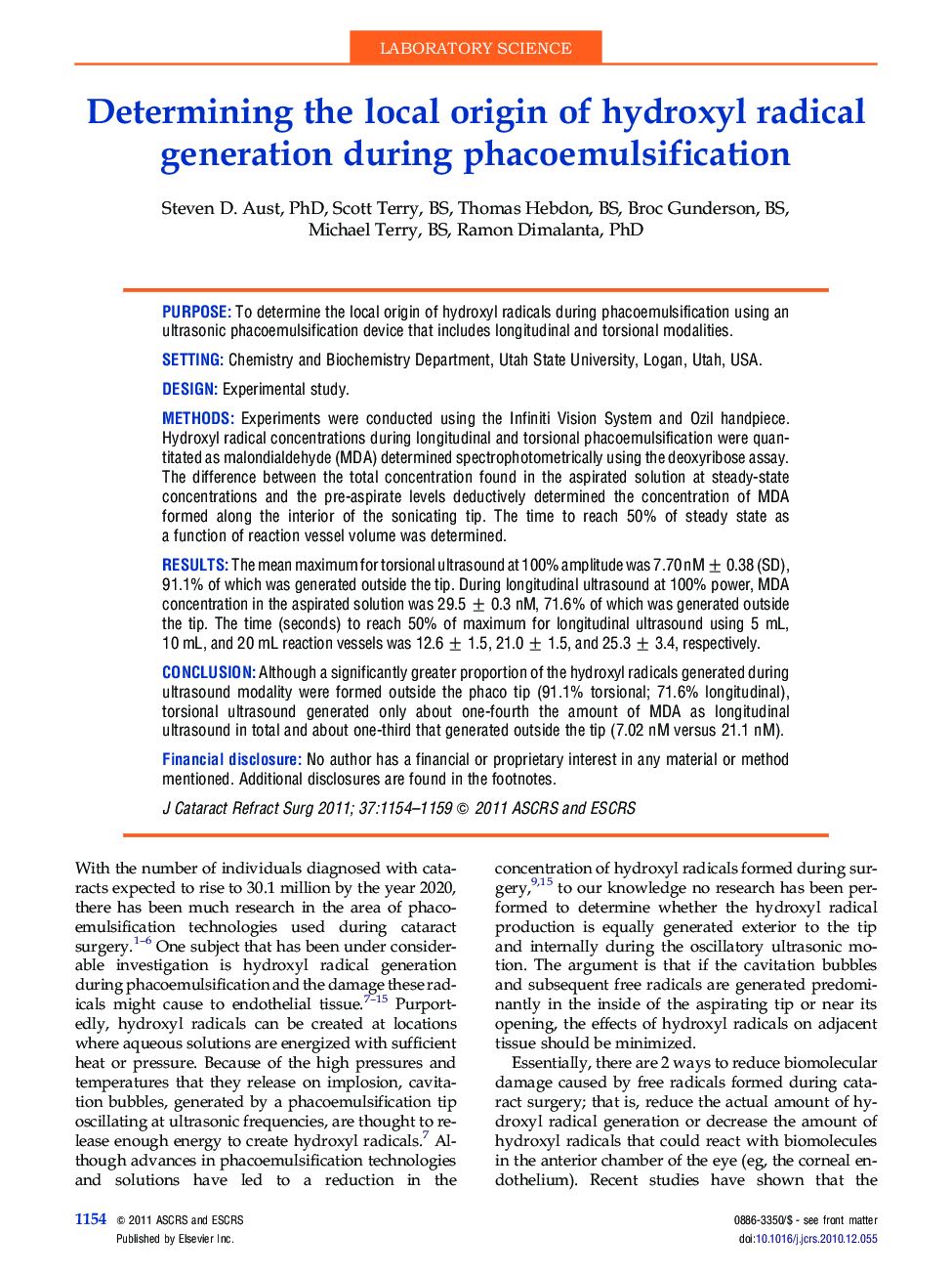 Determining the local origin of hydroxyl radical generation during phacoemulsification