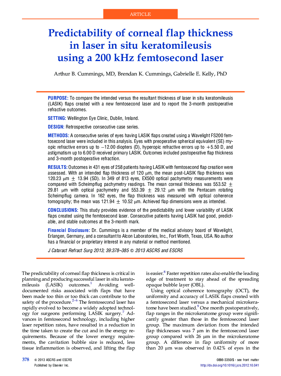 Predictability of corneal flap thickness in laser in situ keratomileusis using a 200 kHz femtosecond laser