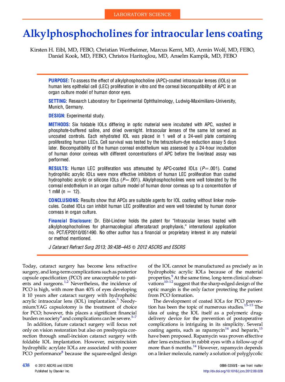 Alkylphosphocholines for intraocular lens coating 