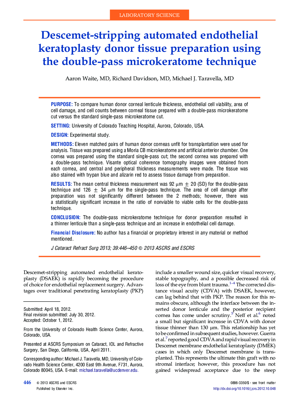 Descemet-stripping automated endothelial keratoplasty donor tissue preparation using theÂ double-pass microkeratome technique