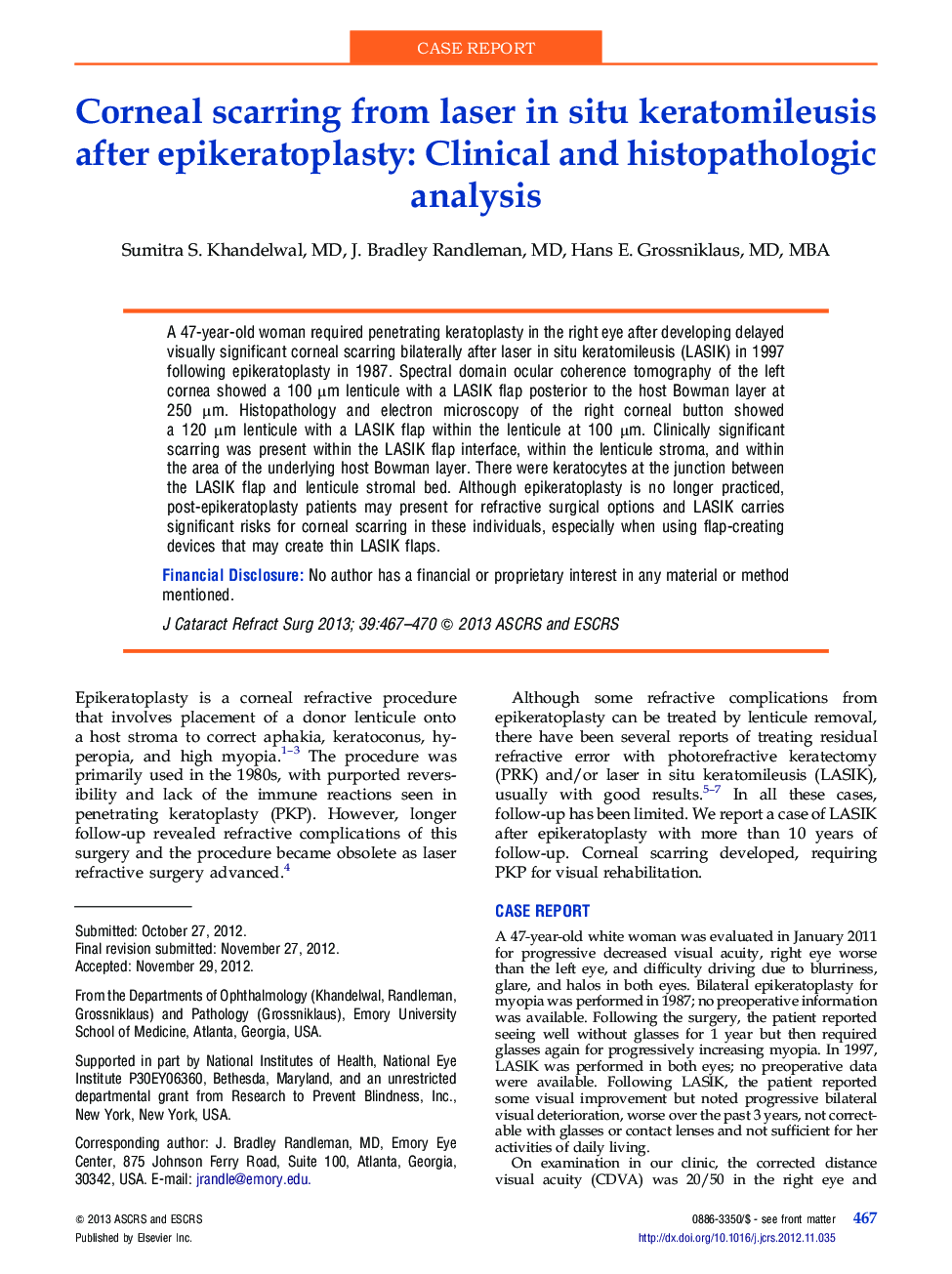 Corneal scarring from laser in situ keratomileusis after epikeratoplasty: Clinical and histopathologic analysis