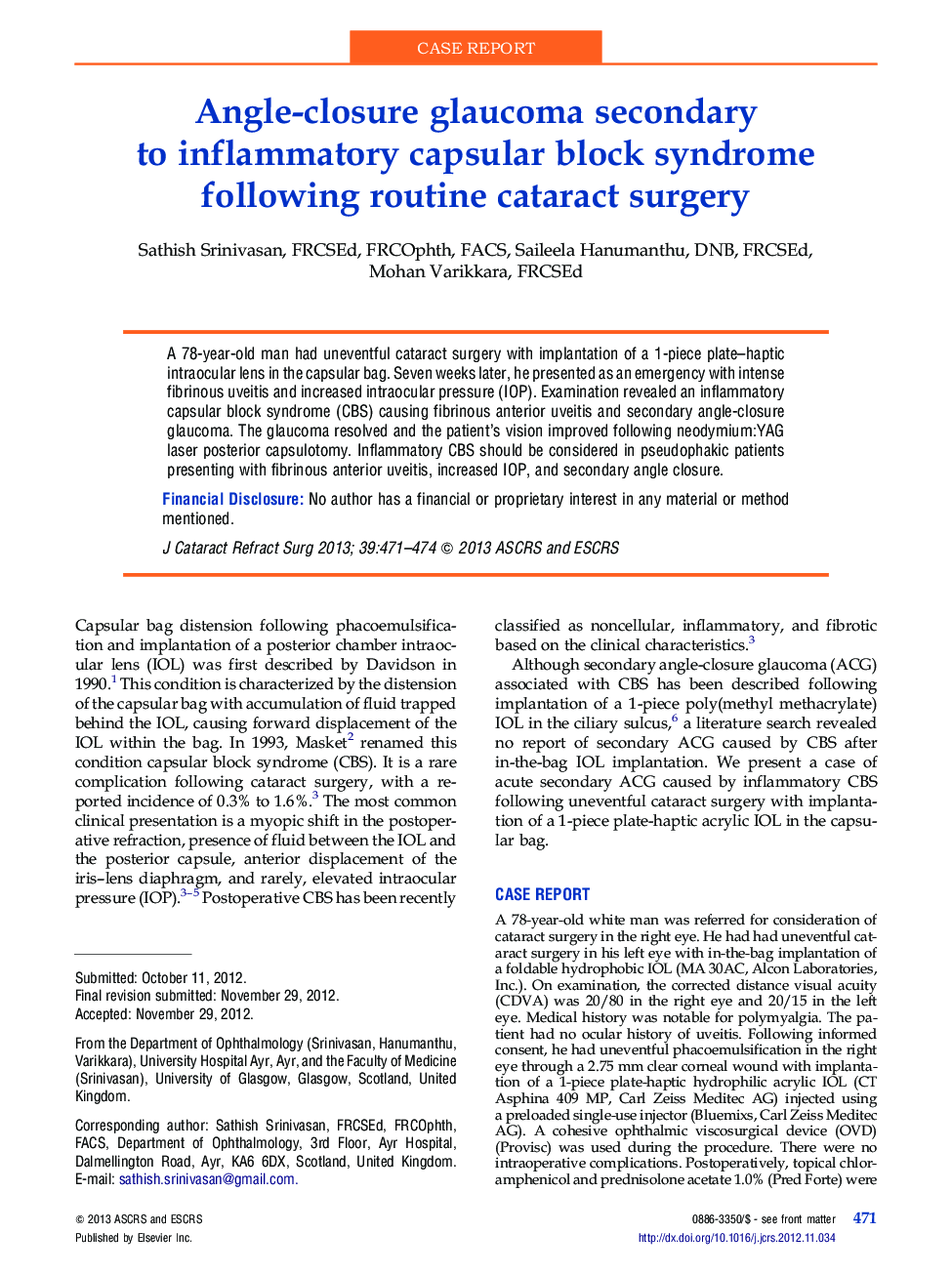 Angle-closure glaucoma secondary to inflammatory capsular block syndrome following routine cataract surgery
