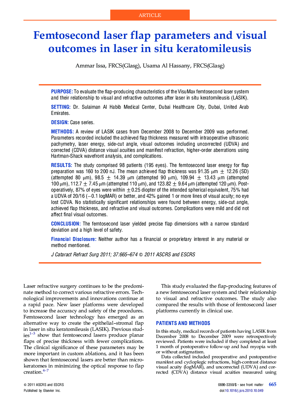 Femtosecond laser flap parameters and visual outcomes in laser in situ keratomileusis