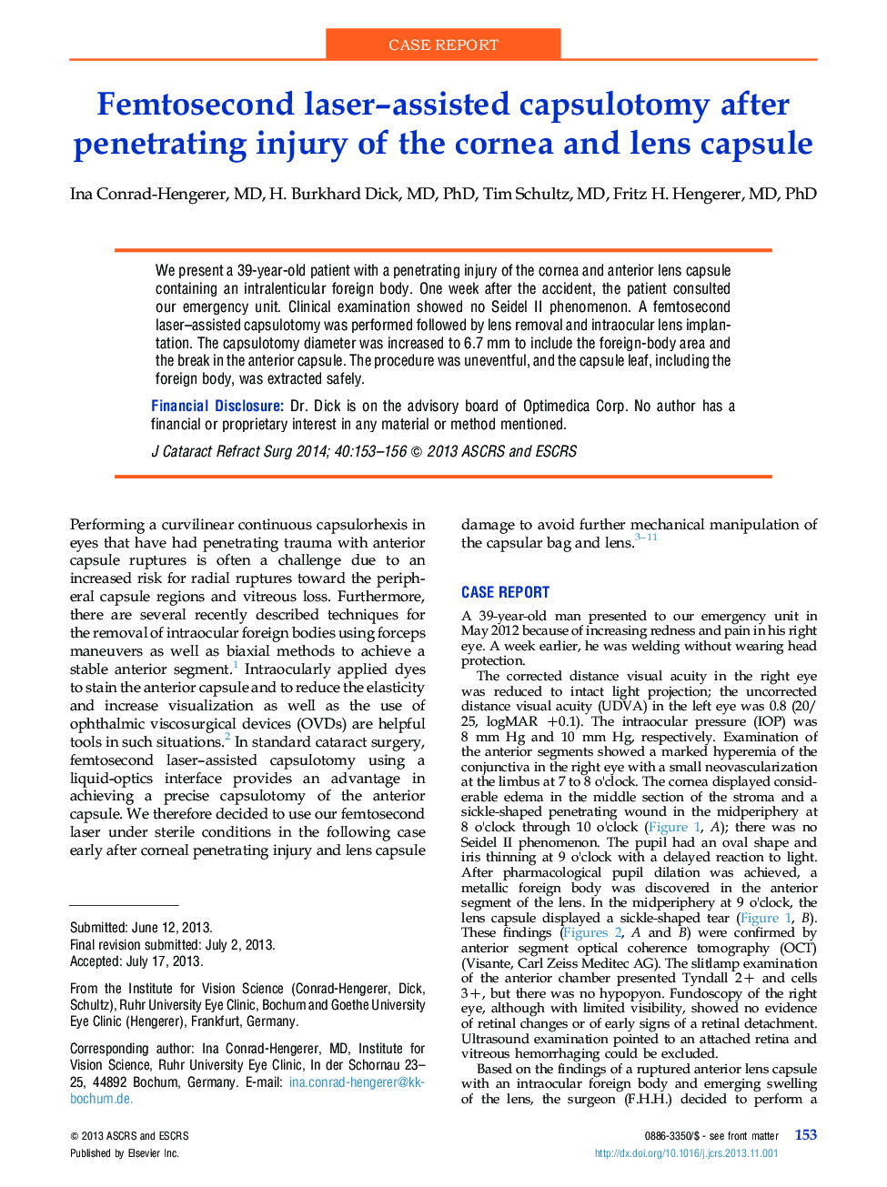 Femtosecond laser-assisted capsulotomy after penetrating injury of the cornea and lens capsule