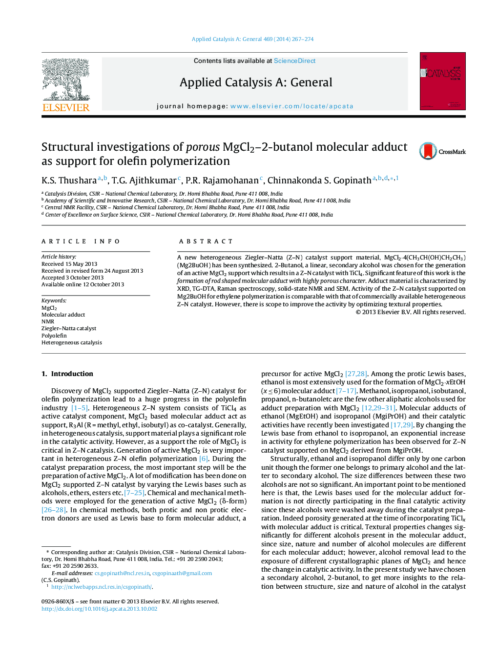 Structural investigations of porous MgCl2–2-butanol molecular adduct as support for olefin polymerization