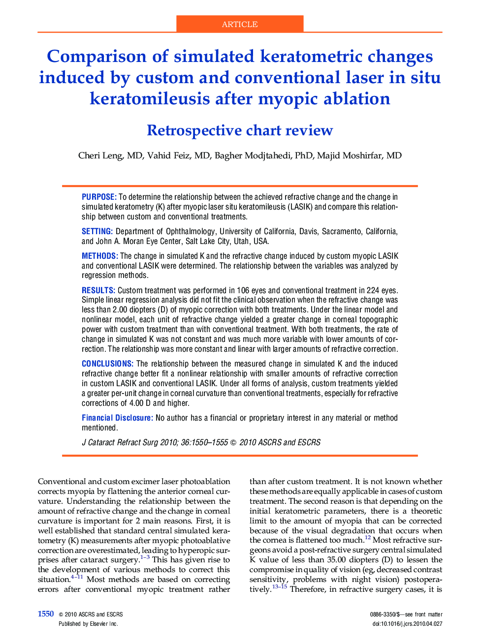 Comparison of simulated keratometric changes induced by custom and conventional laser in situ keratomileusis after myopic ablation