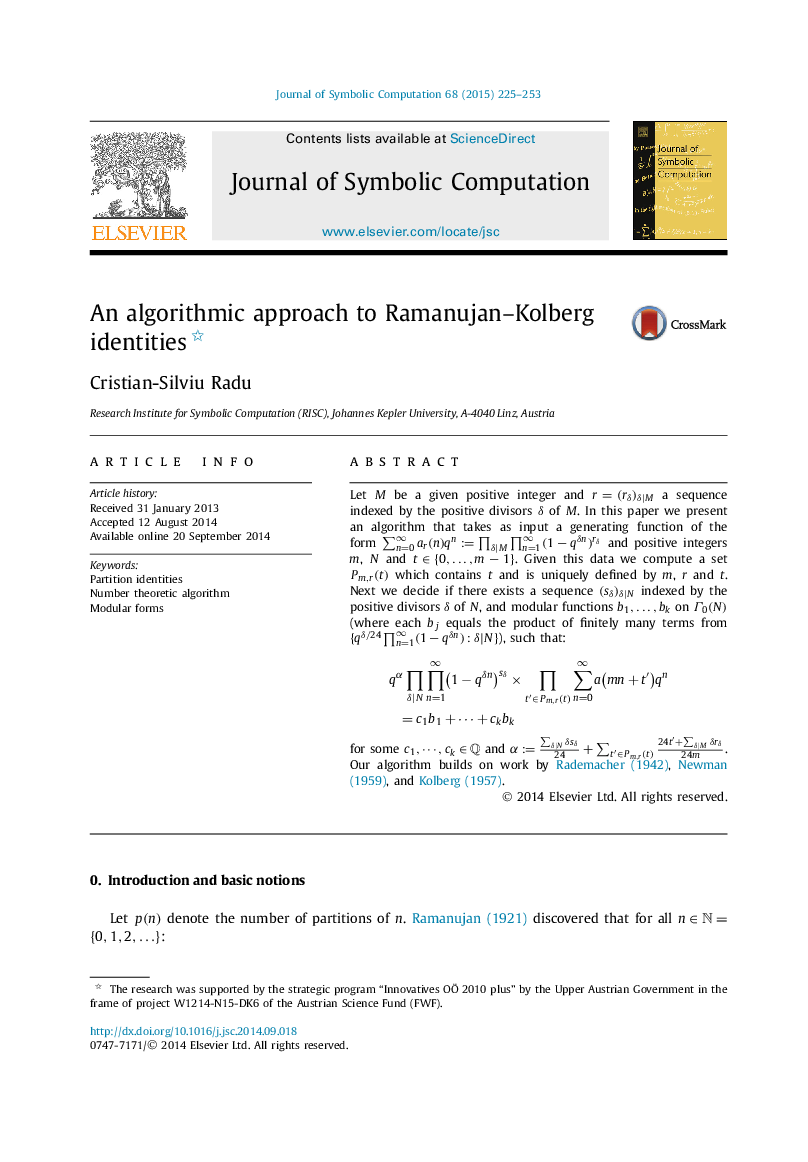 An algorithmic approach to Ramanujan–Kolberg identities 