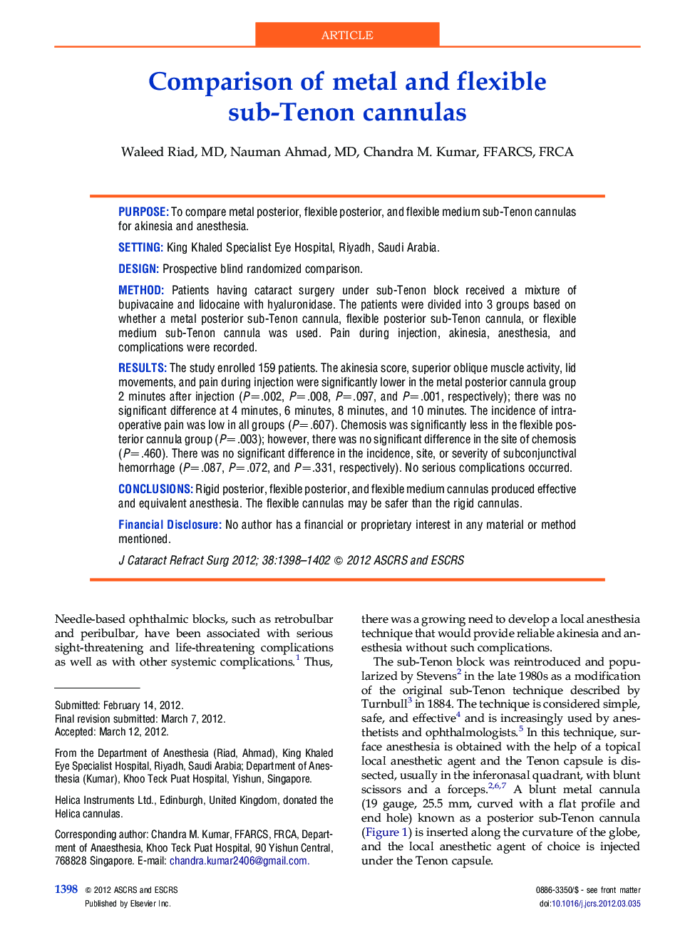 Comparison of metal and flexible sub-Tenon cannulas
