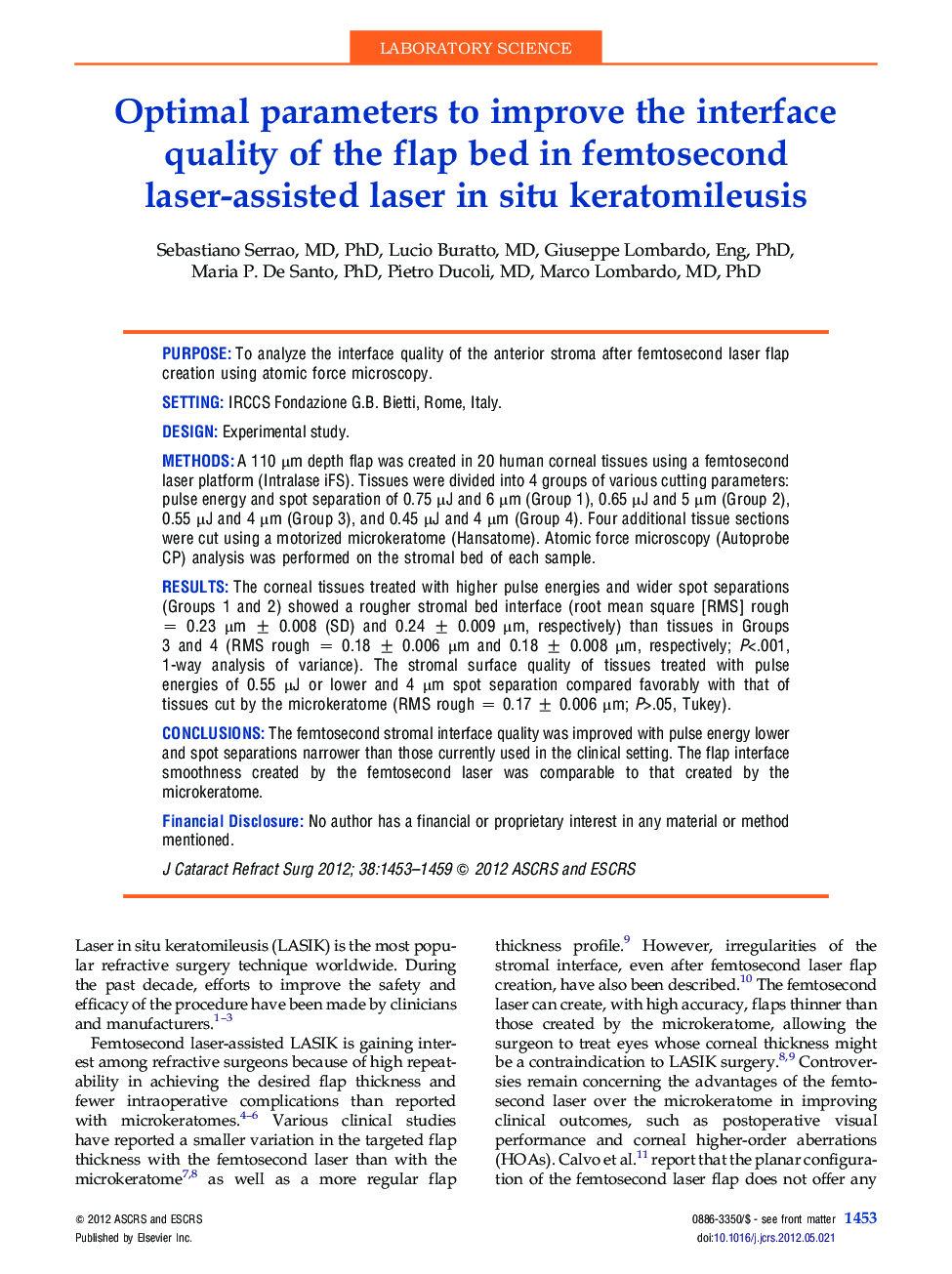 Optimal parameters to improve the interface quality of the flap bed in femtosecond laser-assisted laser in situ keratomileusis