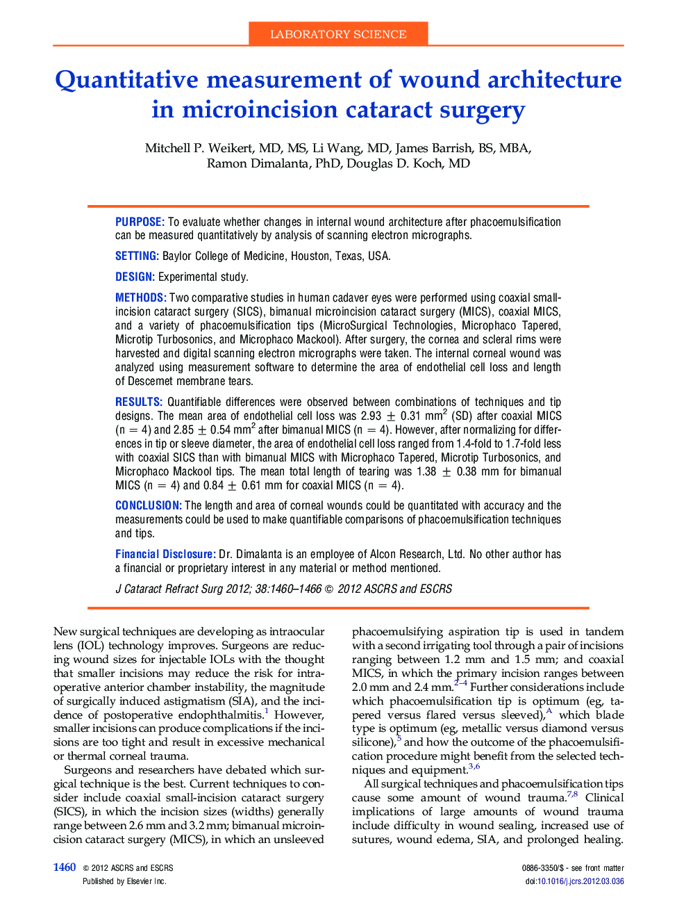 Quantitative measurement of wound architecture in microincision cataract surgery