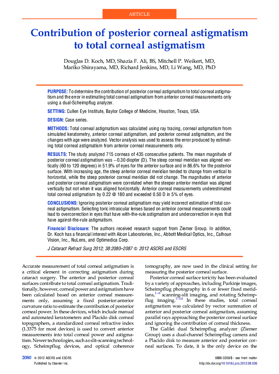 Contribution of posterior corneal astigmatism to total corneal astigmatism