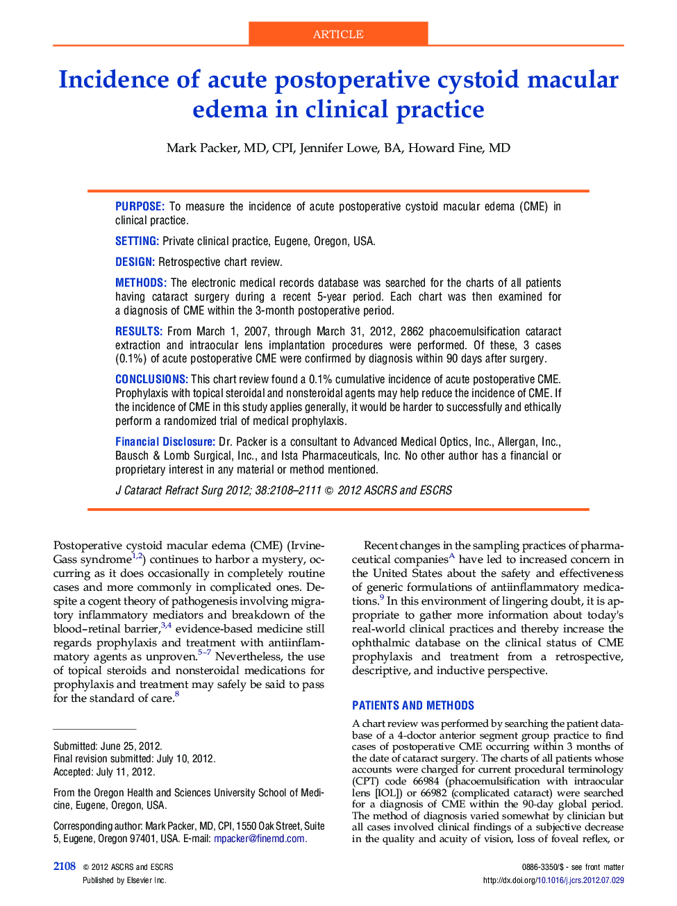 Incidence of acute postoperative cystoid macular edema in clinical practice