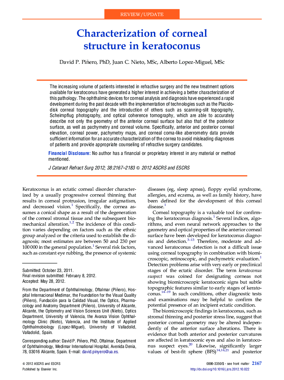 Characterization of corneal structure in keratoconus