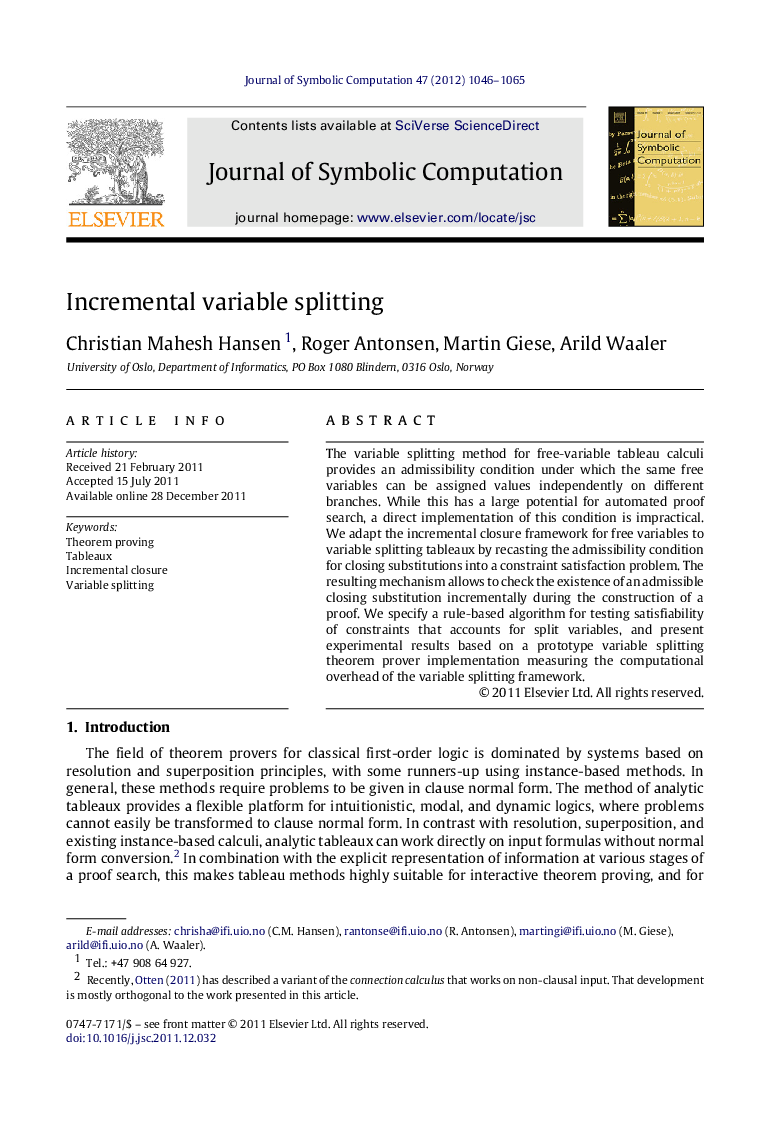 عکس صفحه اول مقاله: Incremental variable splitting Incremental variable splitting