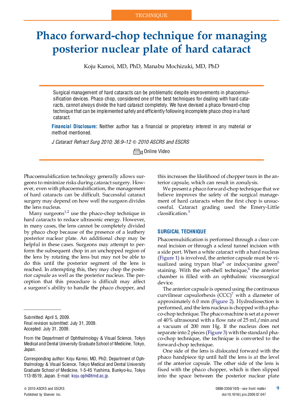 Phaco forward-chop technique for managing posterior nuclear plate of hard cataract