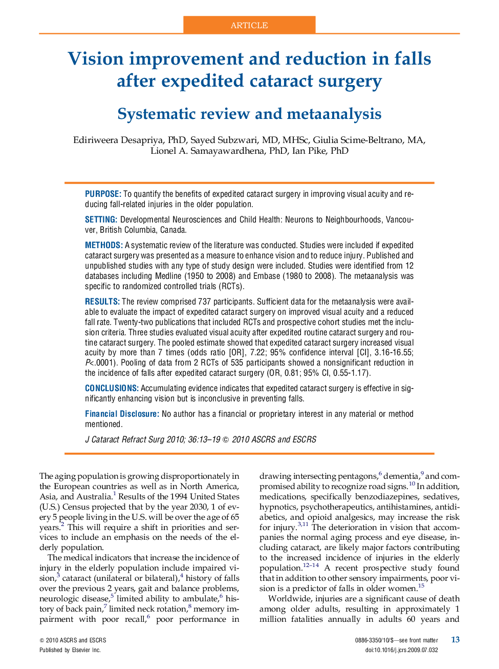 Vision improvement and reduction in falls after expedited cataract surgery