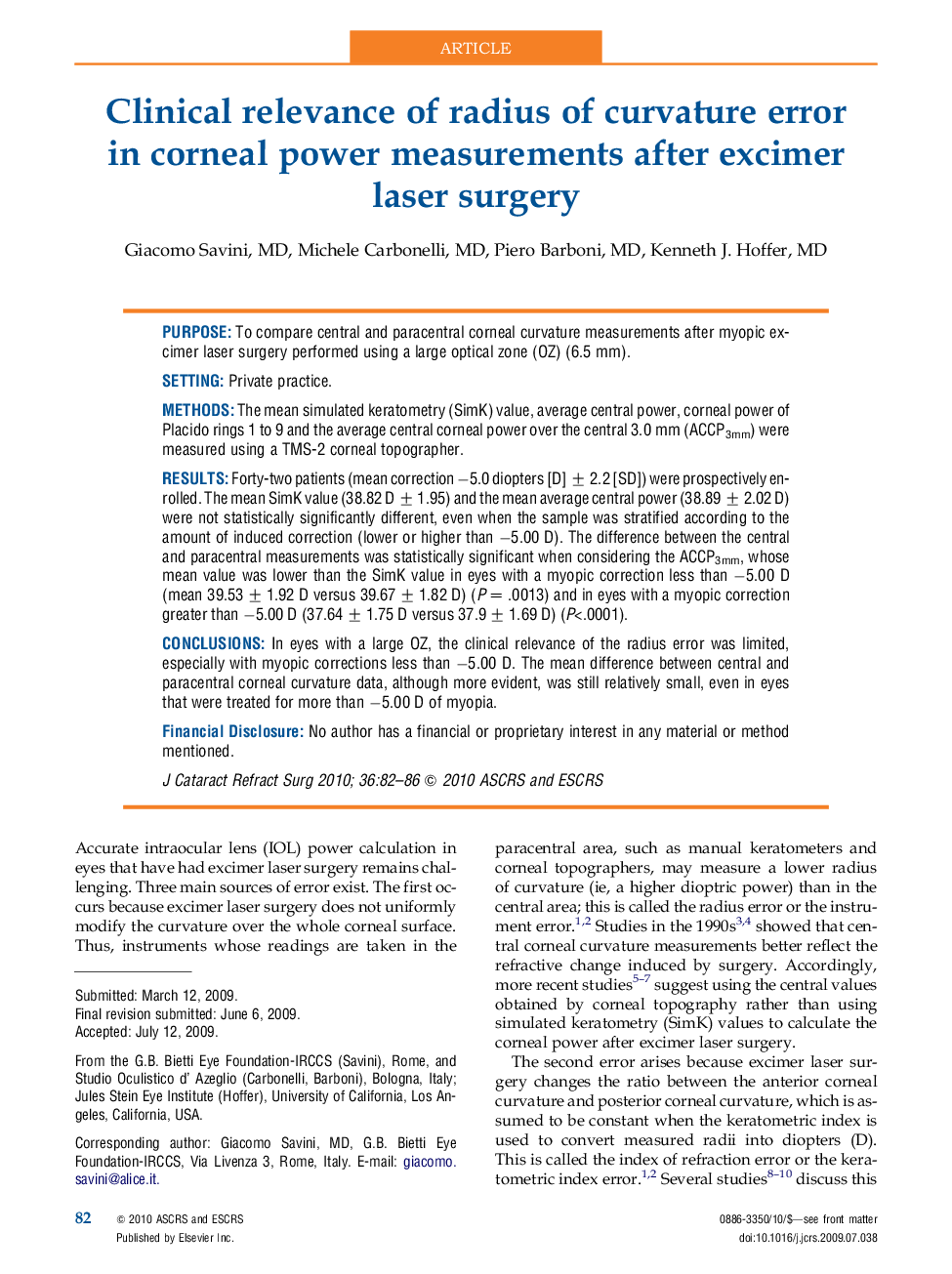 Clinical relevance of radius of curvature error inÂ corneal power measurements after excimer laser surgery