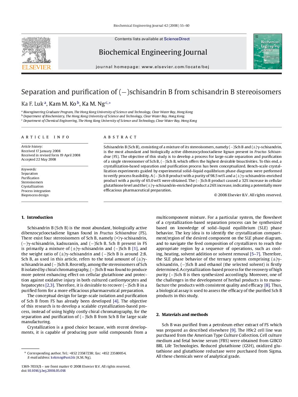 Separation and purification of (−)schisandrin B from schisandrin B stereoisomers