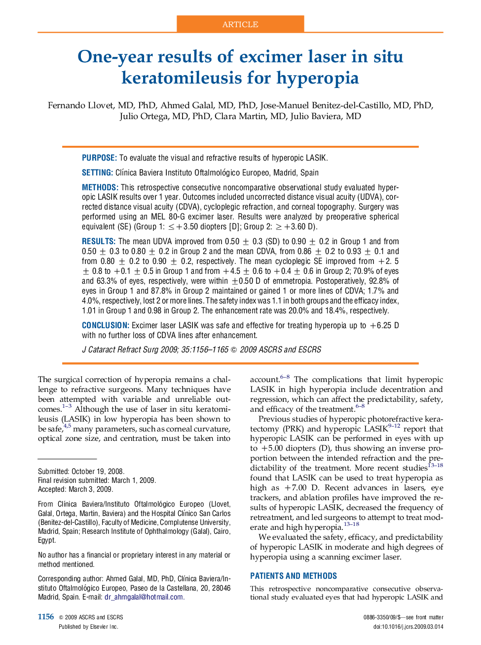 One-year results of excimer laser in situ keratomileusis for hyperopia