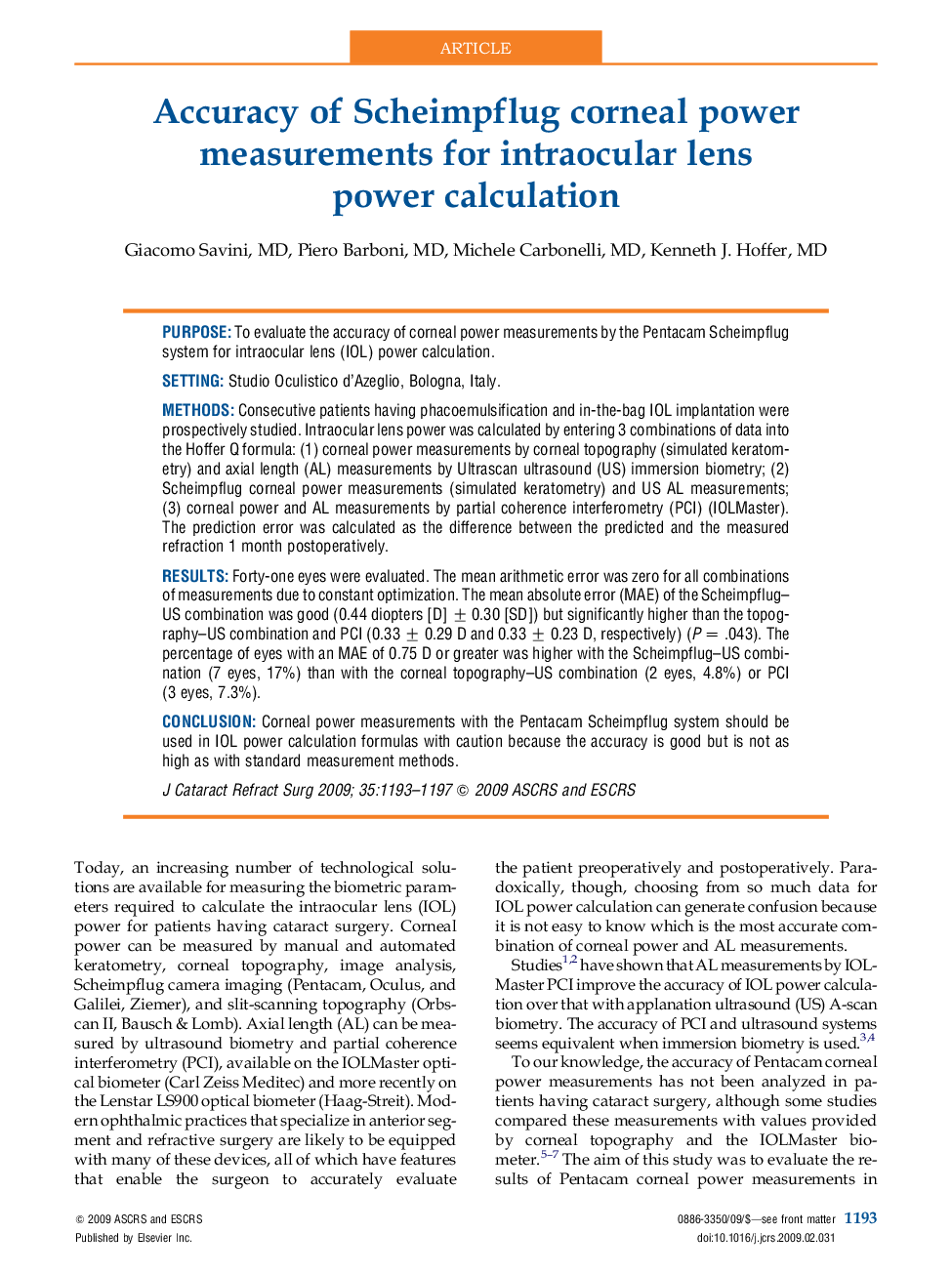 Accuracy of Scheimpflug corneal power measurements for intraocular lens power calculation