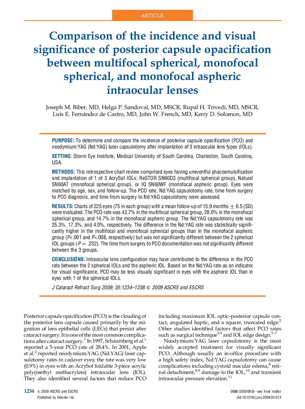 Comparison of the incidence and visual significance of posterior capsule opacification between multifocal spherical, monofocal spherical, and monofocal aspheric intraocular lenses 