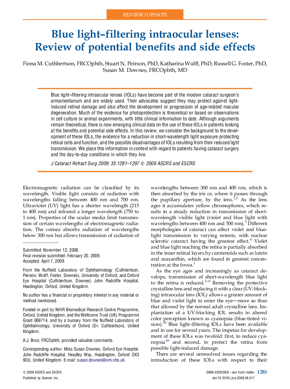 Blue light-filtering intraocular lenses: Review of potential benefits and side effects