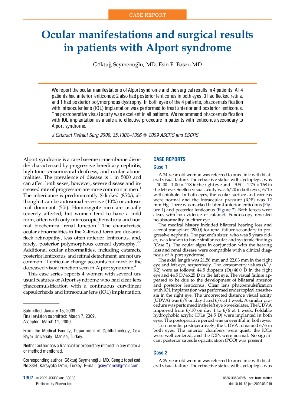Ocular manifestations and surgical results in patients with Alport syndrome