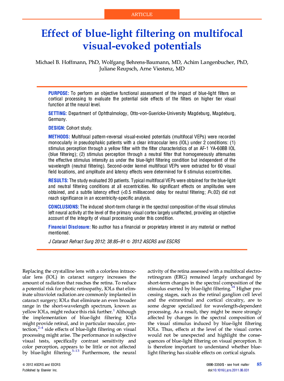 Effect of blue-light filtering on multifocal visual-evoked potentials
