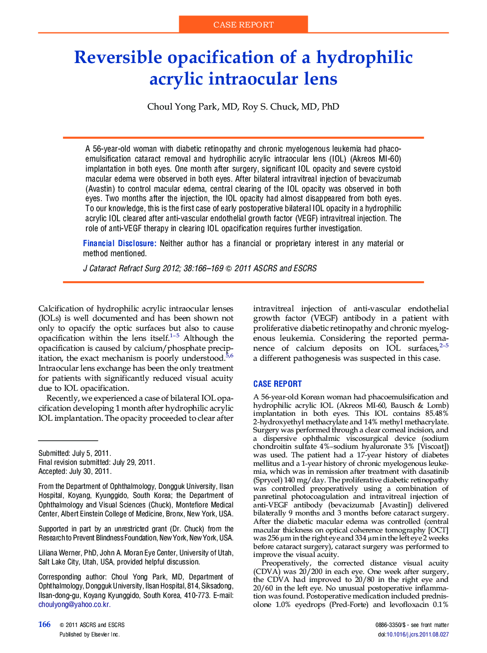 Reversible opacification of a hydrophilic acrylic intraocular lens 