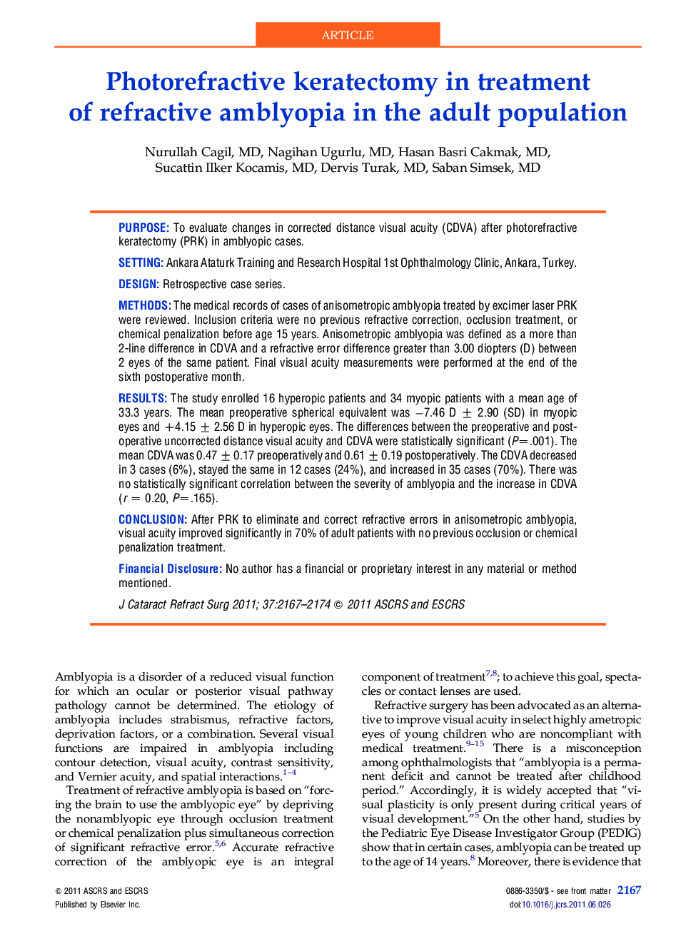 Photorefractive keratectomy in treatment of refractive amblyopia in the adult population