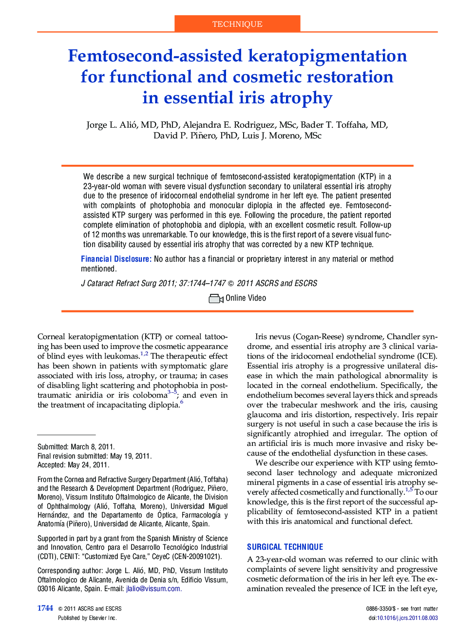 Femtosecond-assisted keratopigmentation for functional and cosmetic restoration in essential iris atrophy 