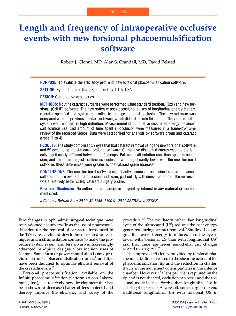 Length and frequency of intraoperative occlusive events with new torsional phacoemulsification software 