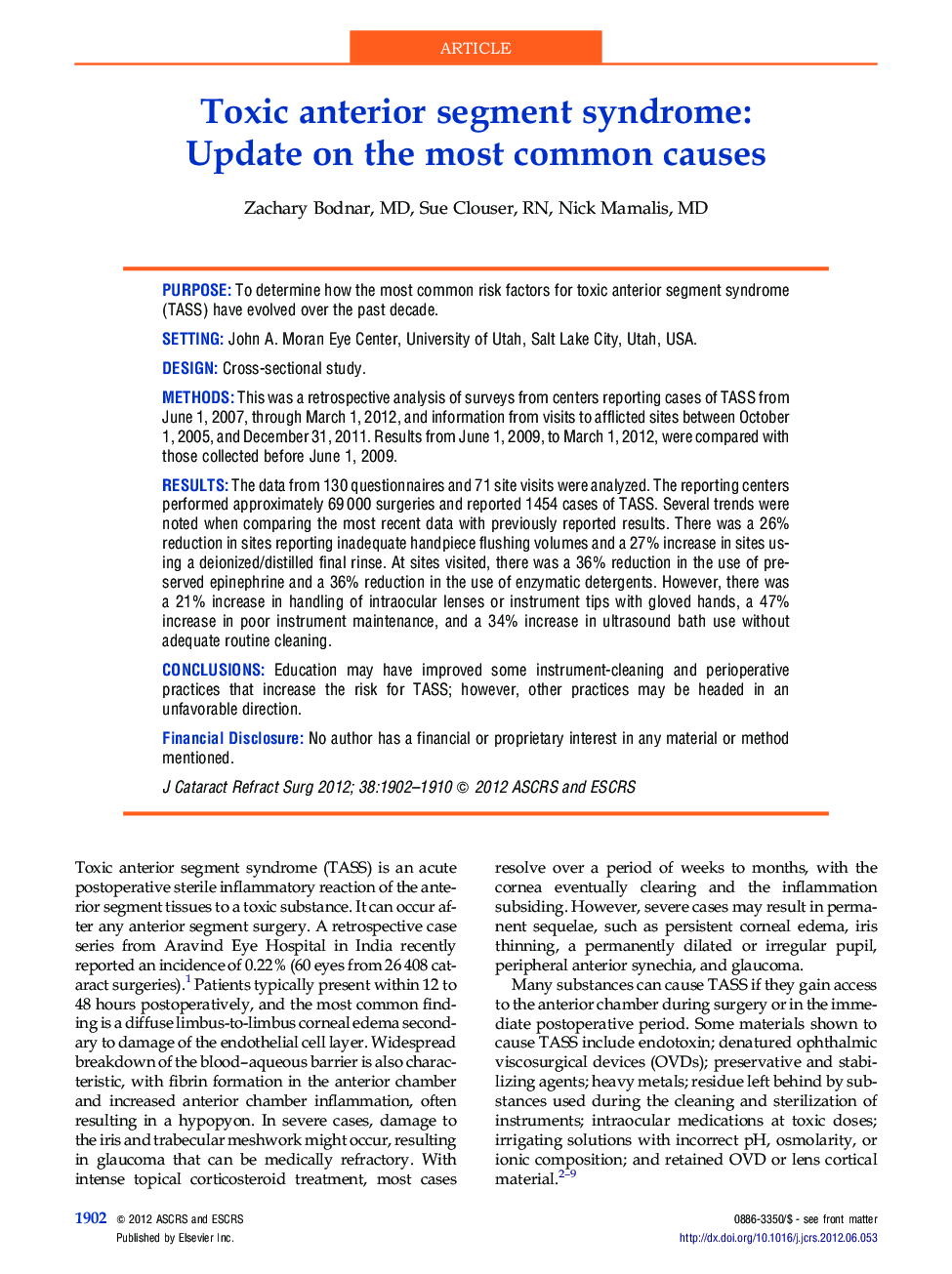 Toxic anterior segment syndrome: Update on the most common causes