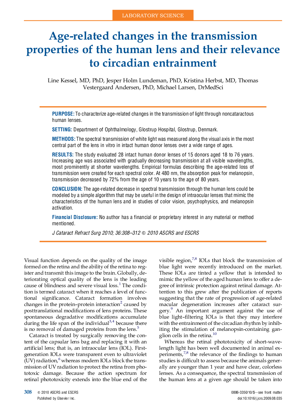 Age-related changes in the transmission properties of the human lens and their relevance to circadian entrainment
