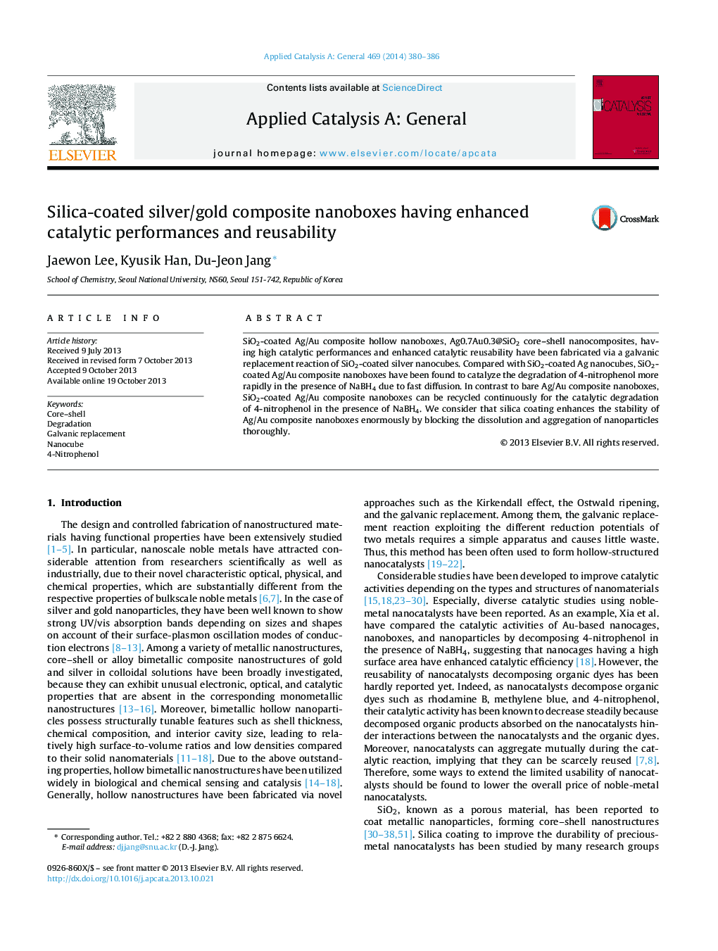 Silica-coated silver/gold composite nanoboxes having enhanced catalytic performances and reusability