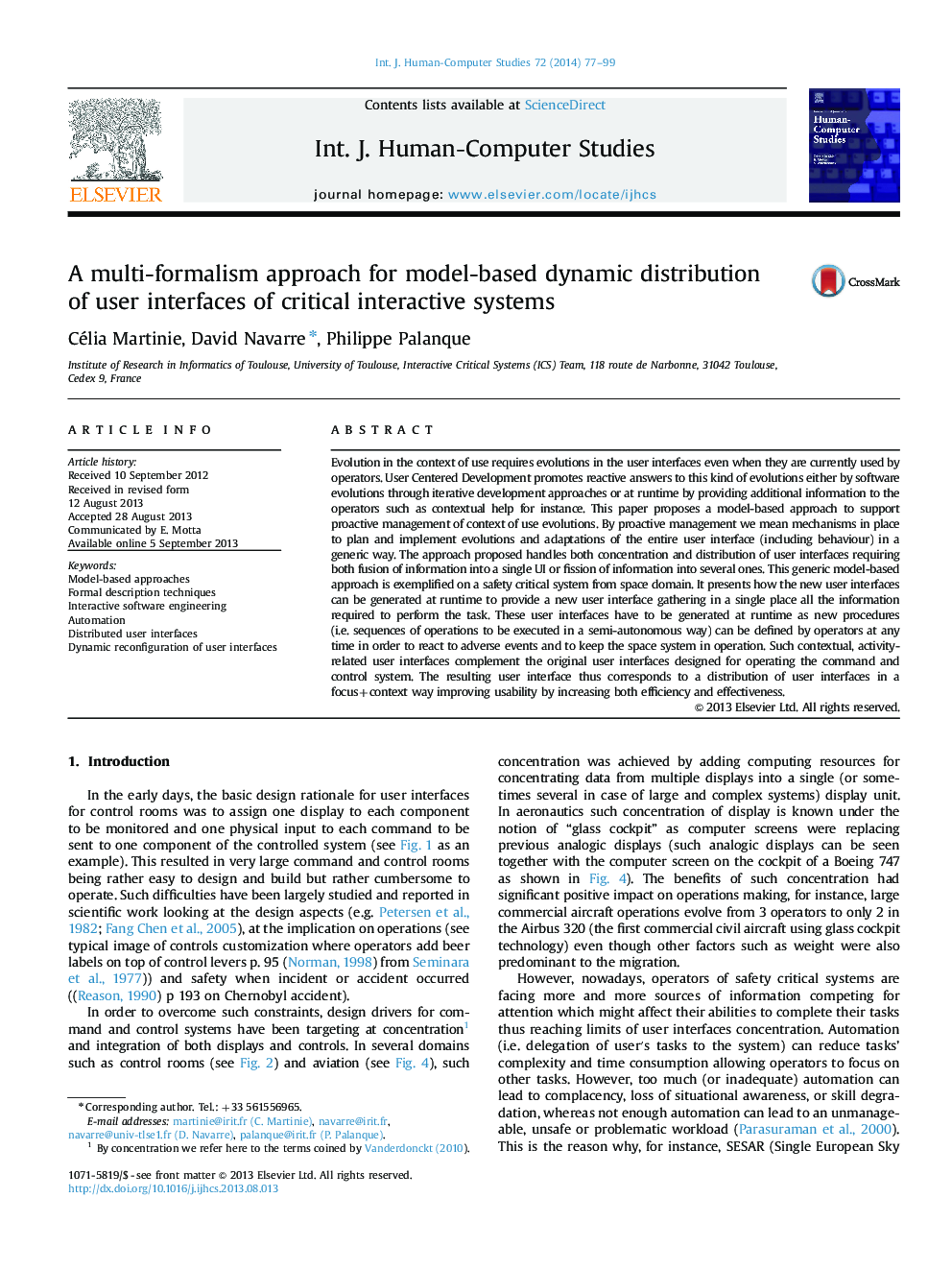 A multi-formalism approach for model-based dynamic distribution of user interfaces of critical interactive systems