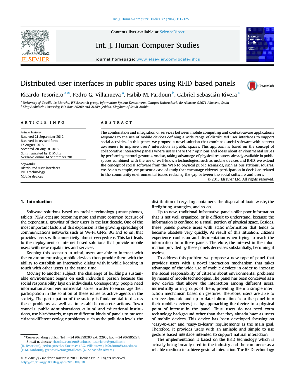 Distributed user interfaces in public spaces using RFID-based panels