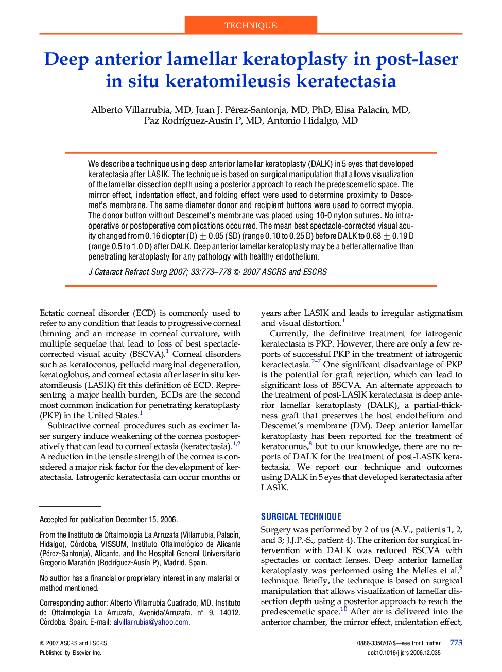 Deep anterior lamellar keratoplasty in post-laser in situ keratomileusis keratectasia