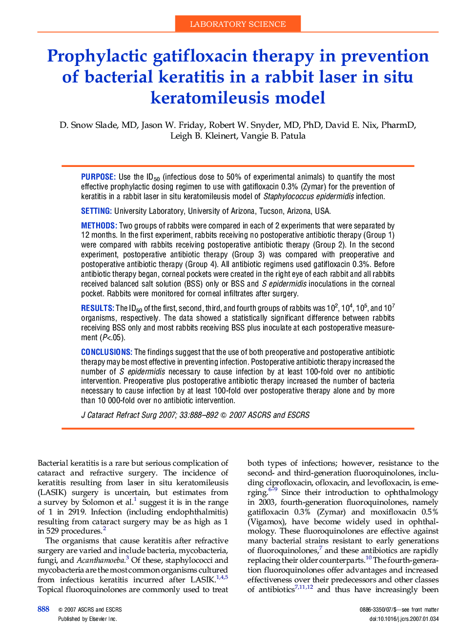 عکس صفحه اول مقاله: Prophylactic gatifloxacin therapy in prevention of bacterial keratitis in a rabbit laser in situ keratomileusis model Prophylactic gatifloxacin therapy in prevention of bacterial keratitis in a rabbit laser in situ keratomileusis model