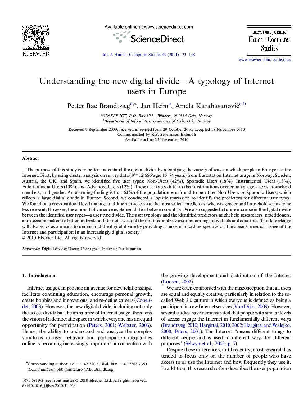 Understanding the new digital divide—A typology of Internet users in Europe
