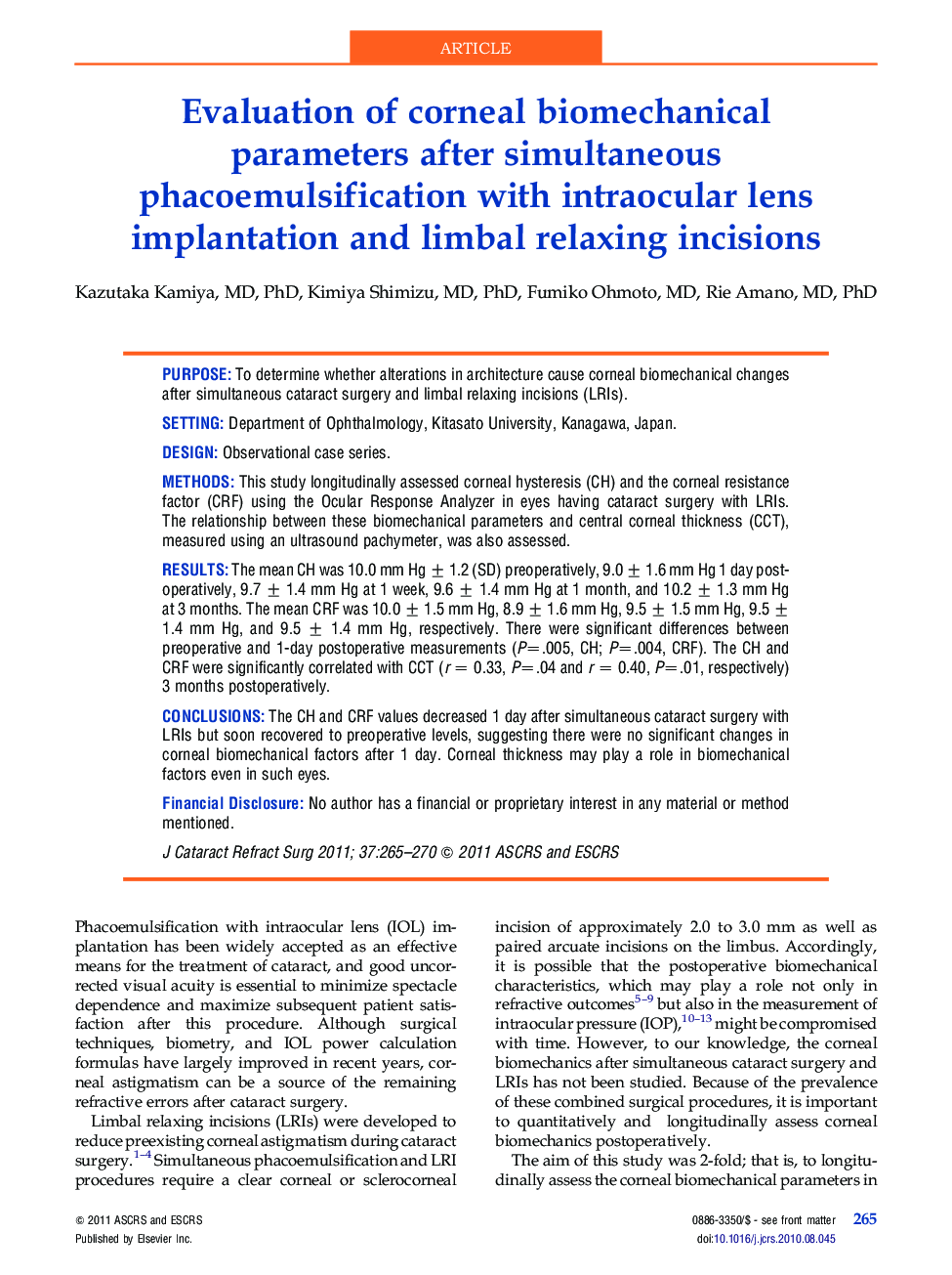 Evaluation of corneal biomechanical parameters after simultaneous phacoemulsification with intraocular lens implantation and limbal relaxing incisions