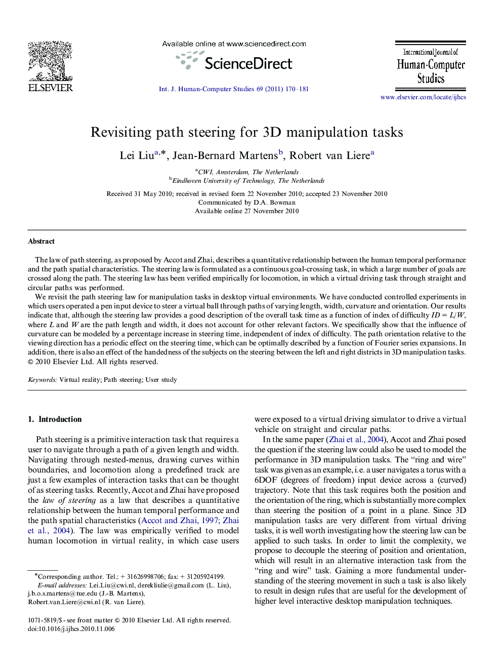 Revisiting path steering for 3D manipulation tasks