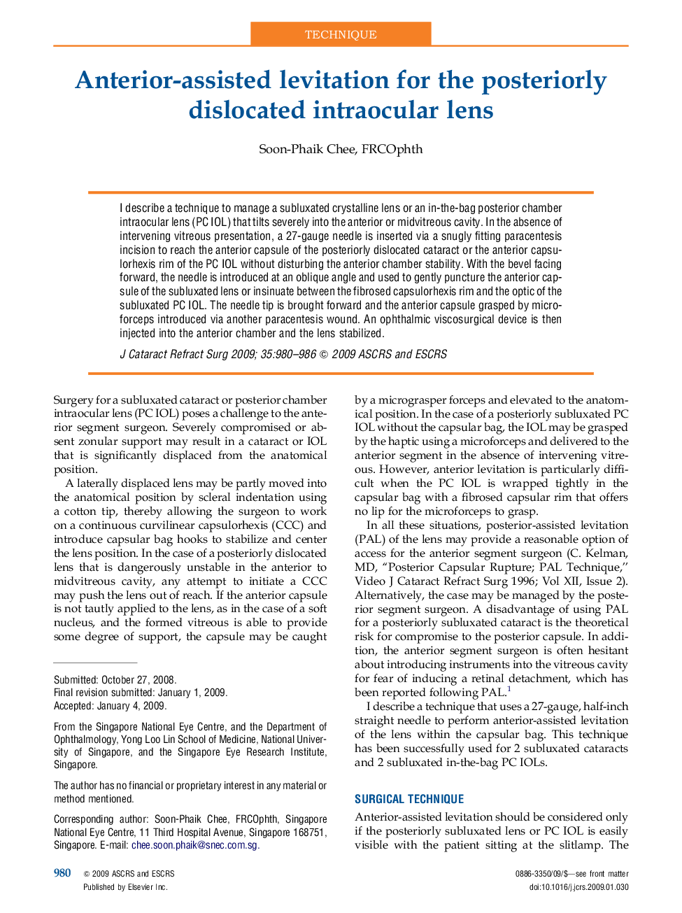 Anterior-assisted levitation for the posteriorly dislocated intraocular lens